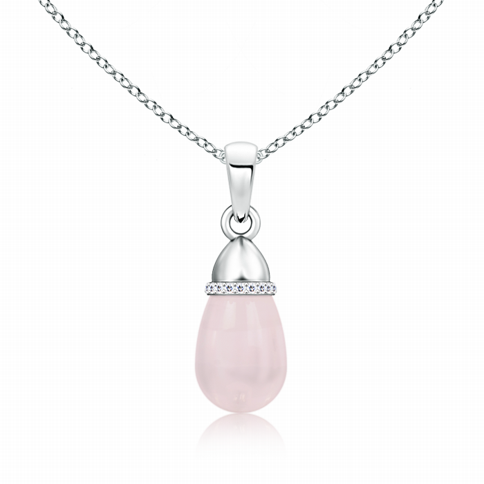 14x8mm AA 14k White Gold Rose Quartz Drop Pendant in White Gold 