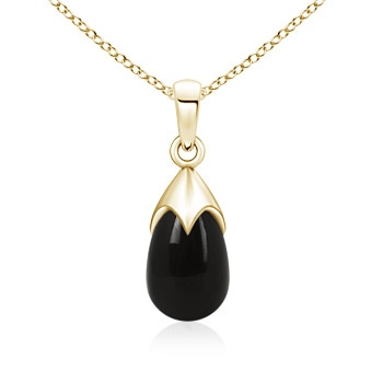 14x8mm AAA Black Onyx Drop Pendant in Top Drill Setting in Yellow Gold 