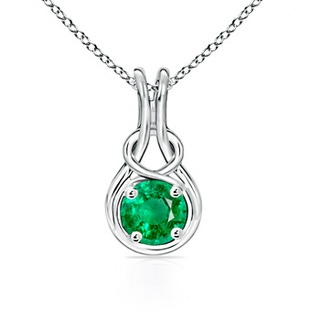 7mm AAA Round Emerald Infinity Love Knot Pendant in 9K White Gold