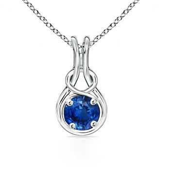 7mm AAA Round Sapphire Infinity Love Knot Pendant in White Gold 