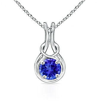 7mm AAA Round Tanzanite Infinity Love Knot Pendant in White Gold
