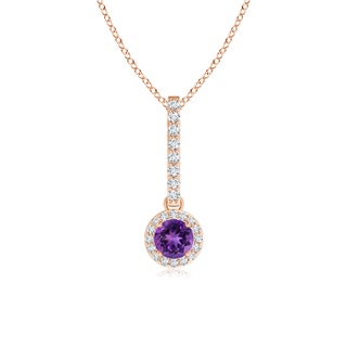 4mm AAAA Dangling Round Amethyst and Diamond Halo Pendant in Rose Gold