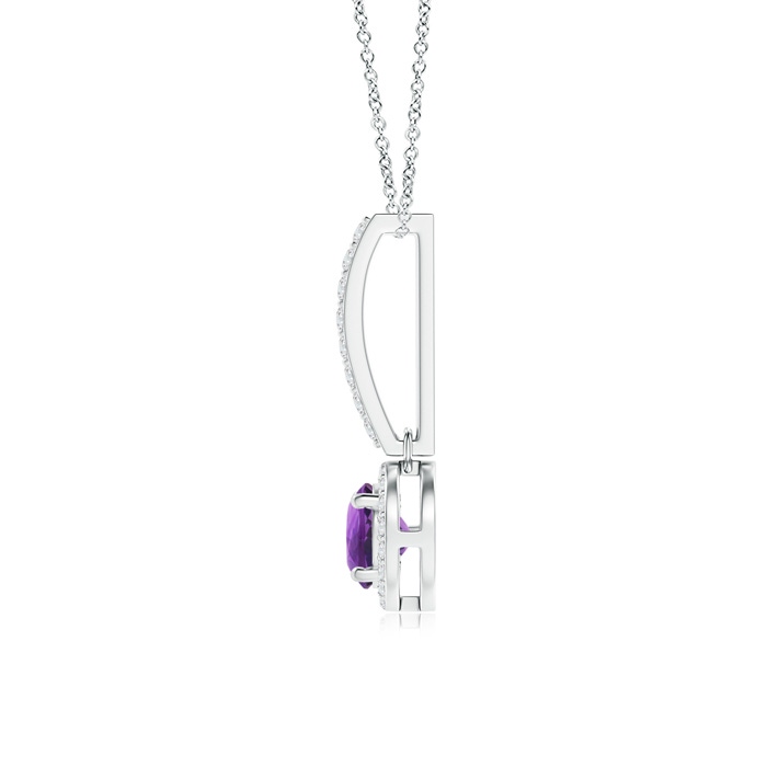 5mm AAA Dangling Round Amethyst and Diamond Halo Pendant in White Gold Product Image