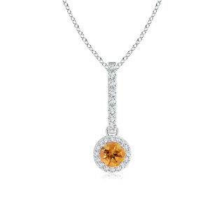 4mm AA Dangling Round Citrine and Diamond Halo Pendant in White Gold