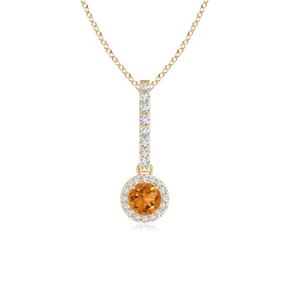 4mm AAA Dangling Round Citrine and Diamond Halo Pendant in Yellow Gold