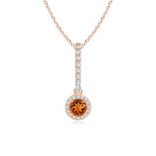 4mm AAAA Dangling Round Citrine and Diamond Halo Pendant in Rose Gold