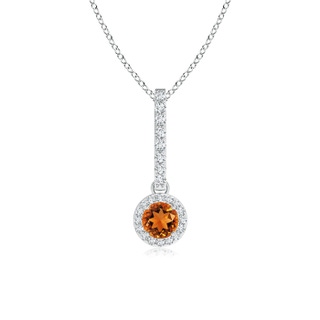 4mm AAAA Dangling Round Citrine and Diamond Halo Pendant in White Gold