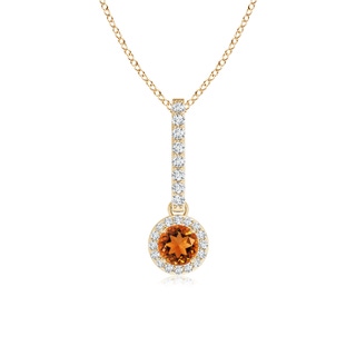 4mm AAAA Dangling Round Citrine and Diamond Halo Pendant in Yellow Gold