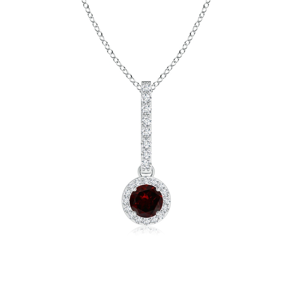 4mm A Dangling Round Garnet and Diamond Halo Pendant in P950 Platinum 