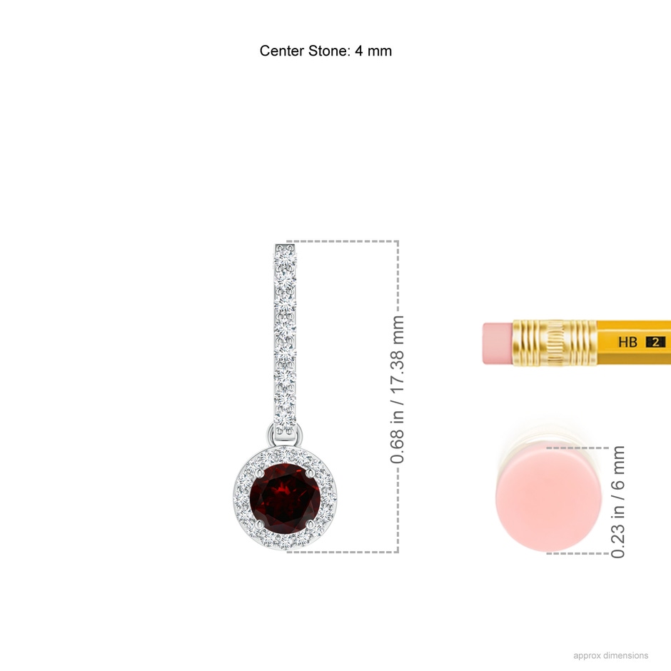 4mm A Dangling Round Garnet and Diamond Halo Pendant in P950 Platinum ruler