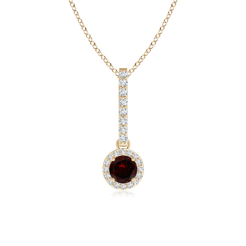 4mm A Dangling Round Garnet and Diamond Halo Pendant in Yellow Gold 