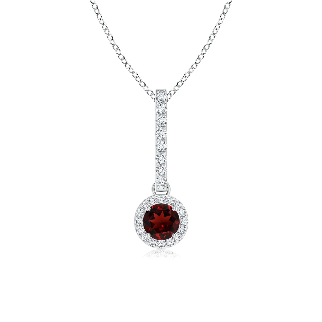 4mm AAA Dangling Round Garnet and Diamond Halo Pendant in P950 Platinum