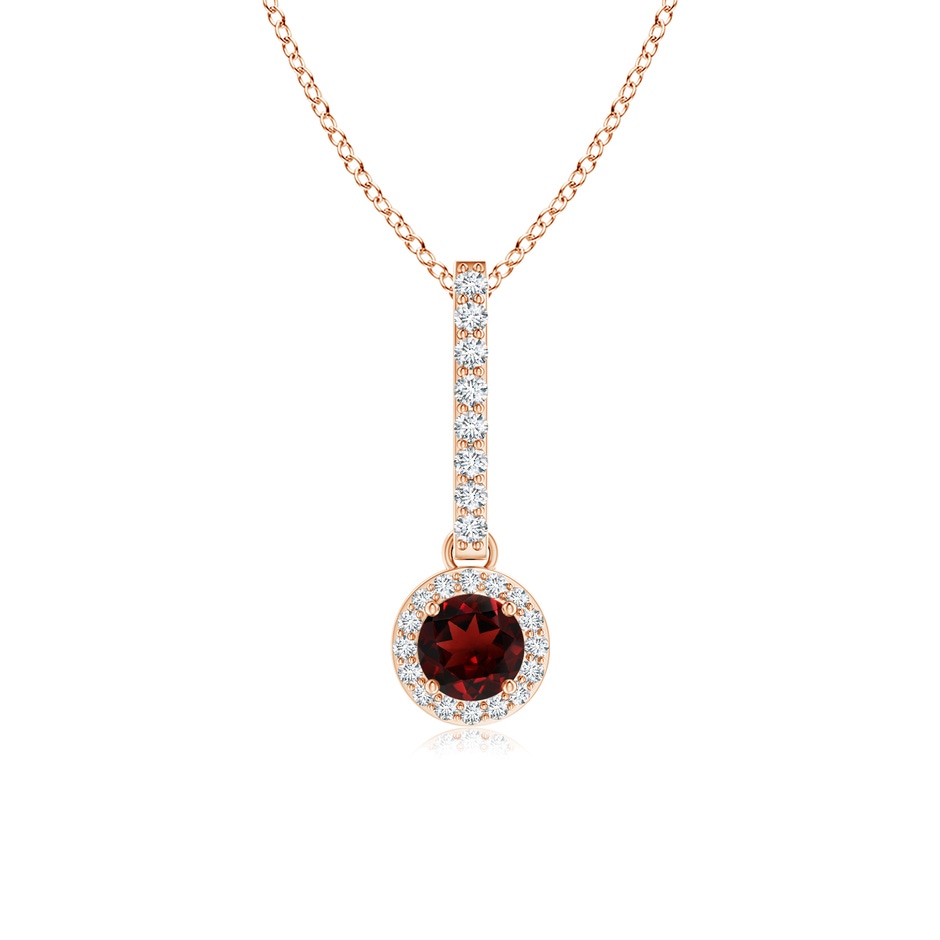 4mm AAA Dangling Round Garnet and Diamond Halo Pendant in Rose Gold 