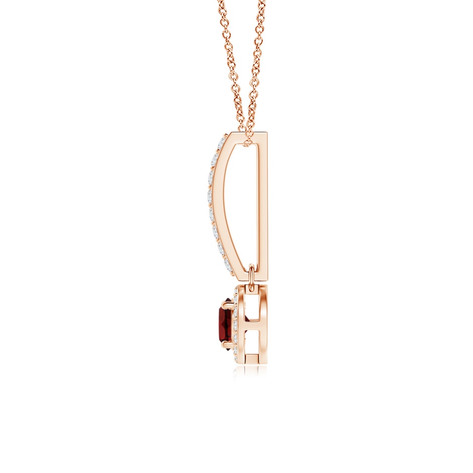 4mm AAA Dangling Round Garnet and Diamond Halo Pendant in Rose Gold side 1