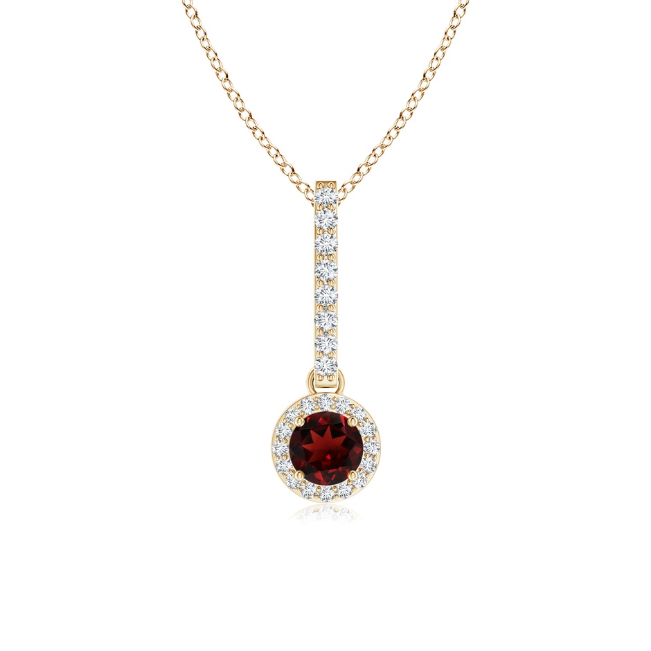 4mm AAA Dangling Round Garnet and Diamond Halo Pendant in Yellow Gold 