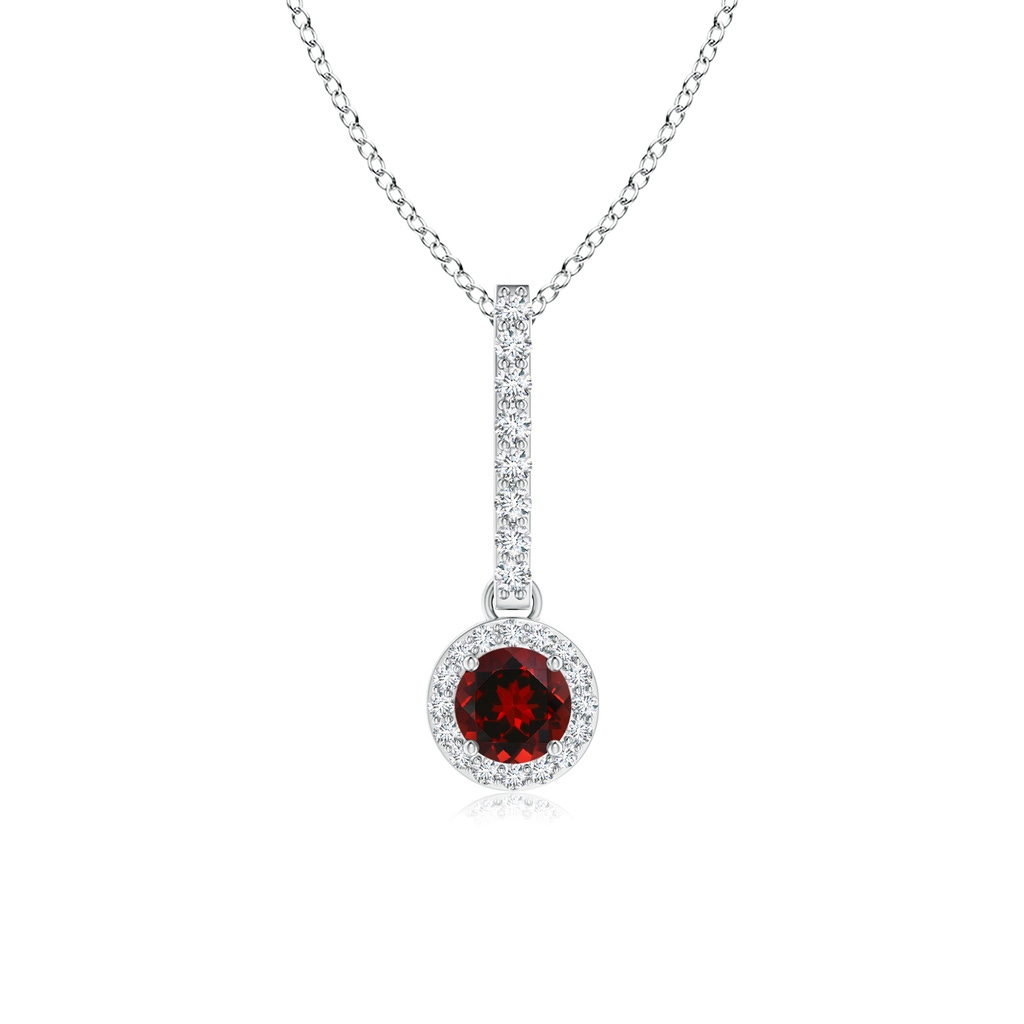 4mm AAAA Dangling Round Garnet and Diamond Halo Pendant in P950 Platinum