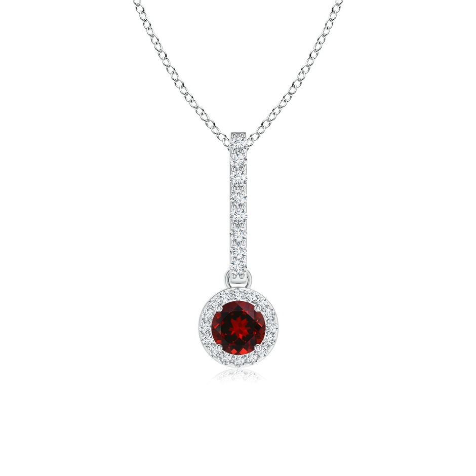 4mm AAAA Dangling Round Garnet and Diamond Halo Pendant in P950 Platinum 