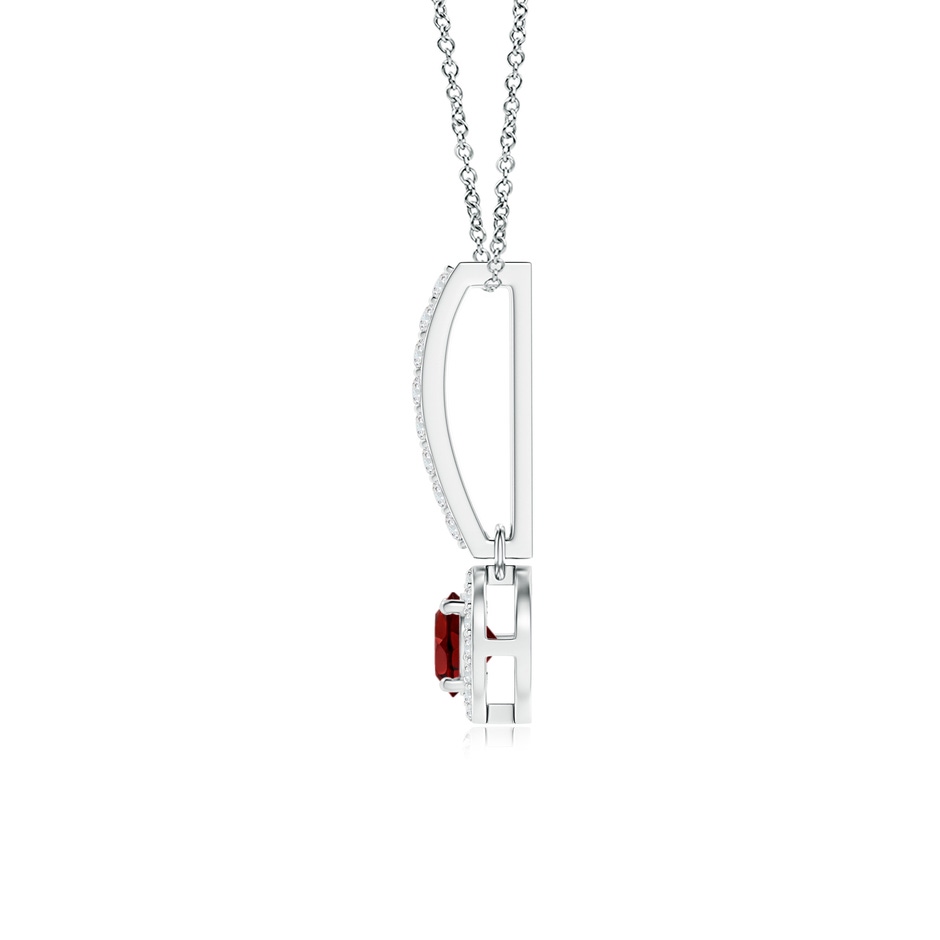 4mm AAAA Dangling Round Garnet and Diamond Halo Pendant in P950 Platinum side 1