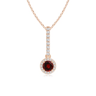 4mm AAAA Dangling Round Garnet and Diamond Halo Pendant in Rose Gold