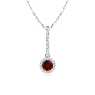 4mm AAAA Dangling Round Garnet and Diamond Halo Pendant in White Gold