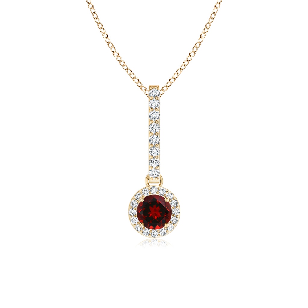 4mm AAAA Dangling Round Garnet and Diamond Halo Pendant in Yellow Gold