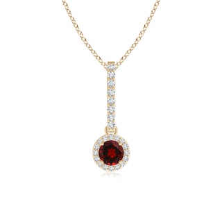 4mm AAAA Dangling Round Garnet and Diamond Halo Pendant in Yellow Gold