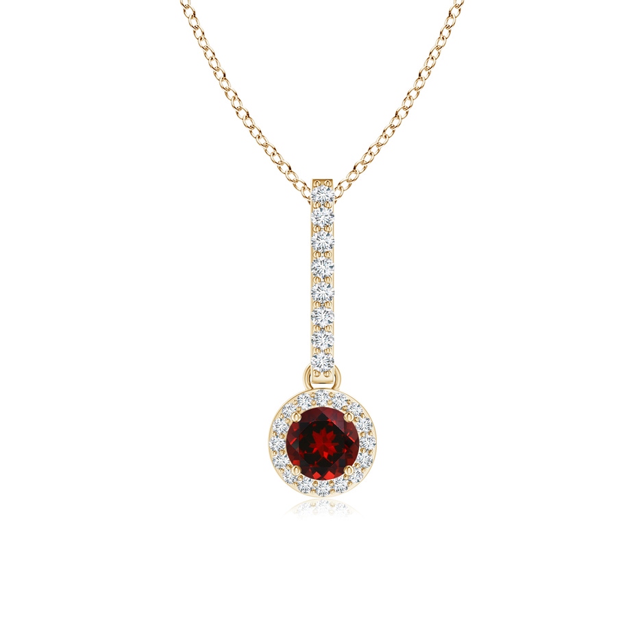 4mm AAAA Dangling Round Garnet and Diamond Halo Pendant in Yellow Gold 