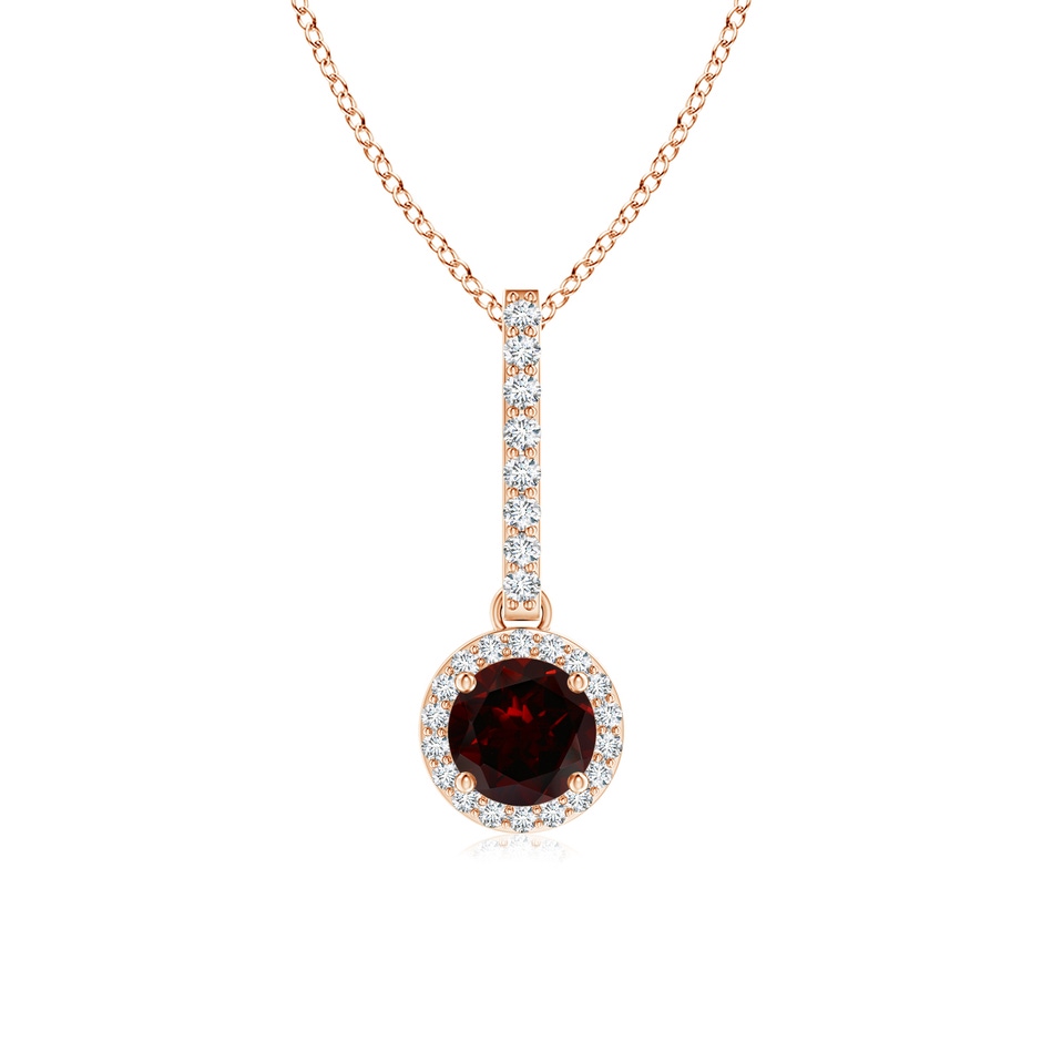 5mm A Dangling Round Garnet and Diamond Halo Pendant in Rose Gold 