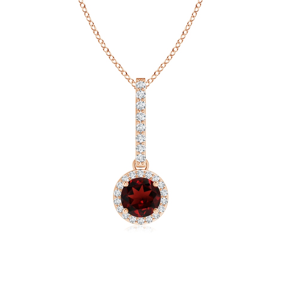 5mm AAA Dangling Round Garnet and Diamond Halo Pendant in Rose Gold 