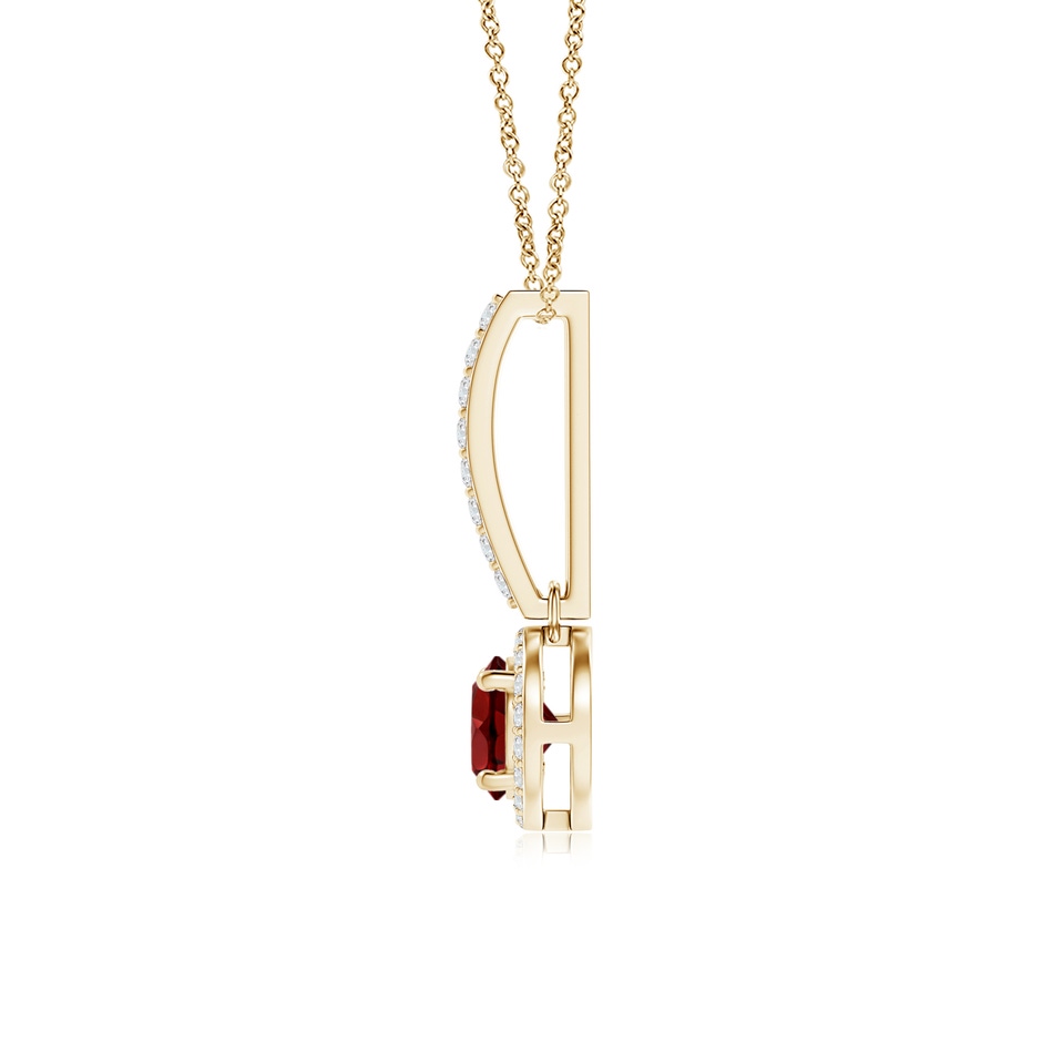 5mm AAAA Dangling Round Garnet and Diamond Halo Pendant in Yellow Gold side 1