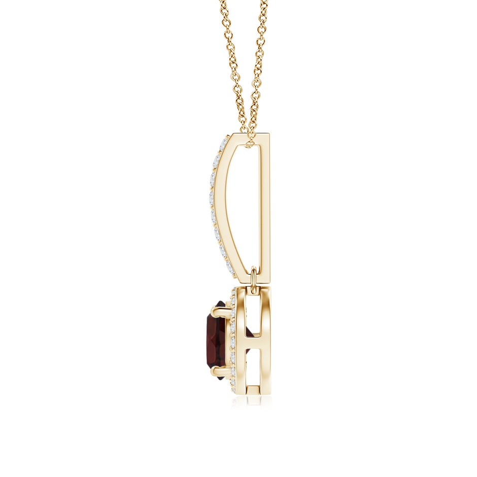 6mm A Dangling Round Garnet and Diamond Halo Pendant in Yellow Gold side 1