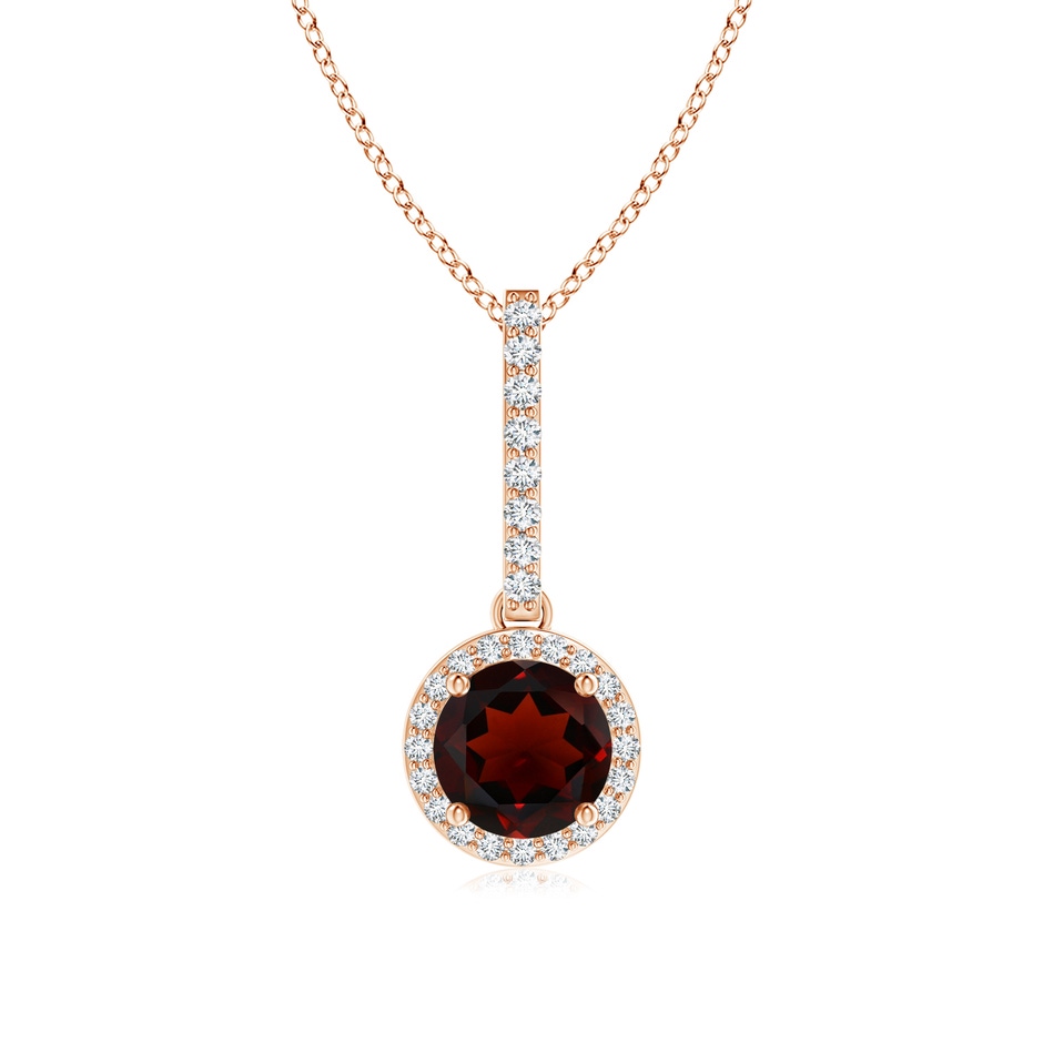 6mm AA Dangling Round Garnet and Diamond Halo Pendant in Rose Gold 