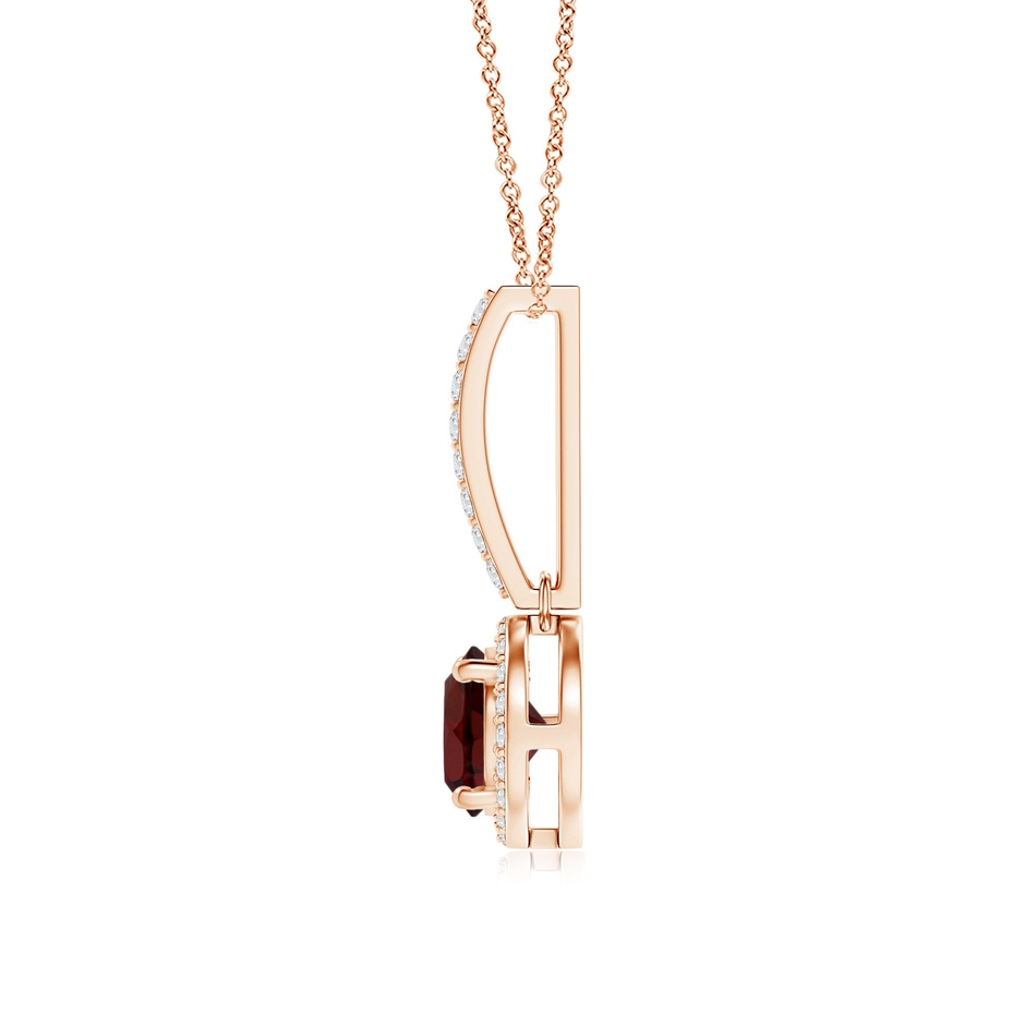 6mm AA Dangling Round Garnet and Diamond Halo Pendant in Rose Gold side 1