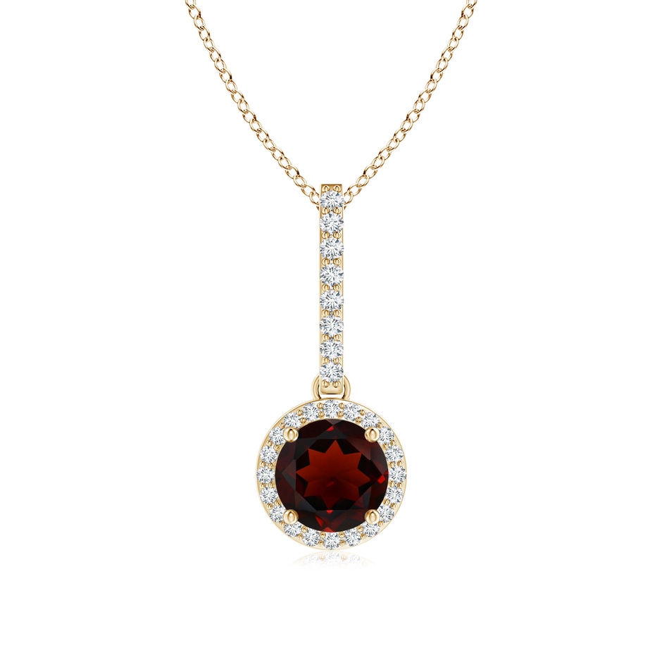 6mm AA Dangling Round Garnet and Diamond Halo Pendant in Yellow Gold 