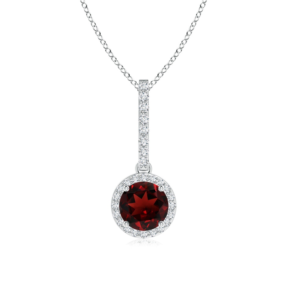 6mm AAA Dangling Round Garnet and Diamond Halo Pendant in White Gold 