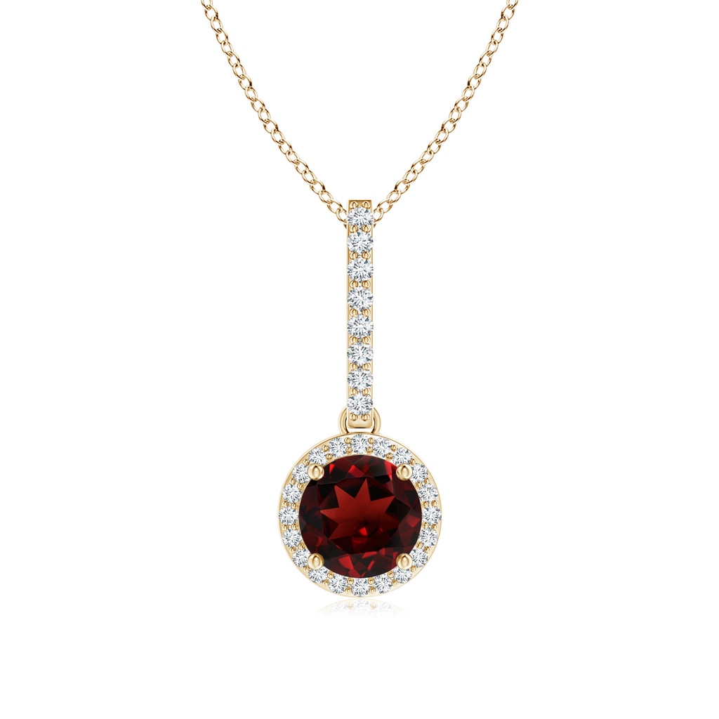 6mm AAA Dangling Round Garnet and Diamond Halo Pendant in Yellow Gold