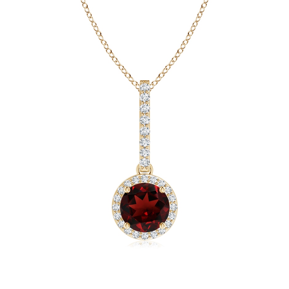 6mm AAA Dangling Round Garnet and Diamond Halo Pendant in Yellow Gold 