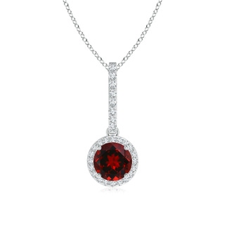 6mm AAAA Dangling Round Garnet and Diamond Halo Pendant in P950 Platinum