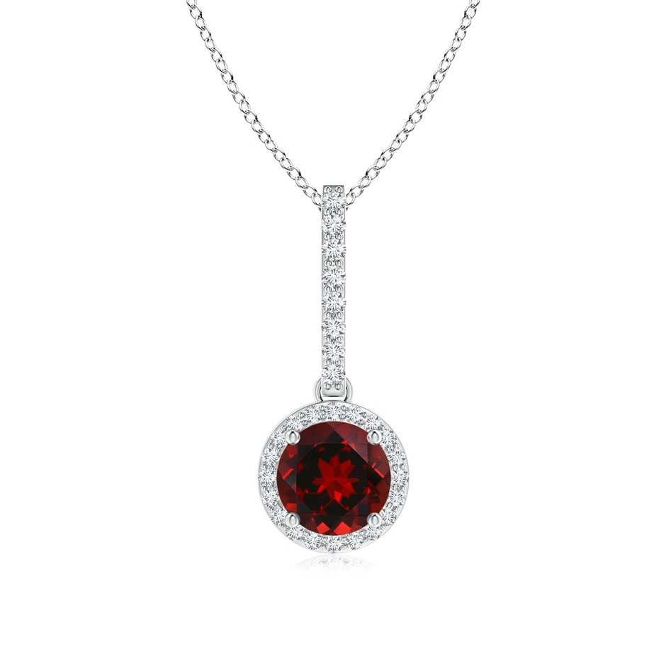6mm AAAA Dangling Round Garnet and Diamond Halo Pendant in P950 Platinum 