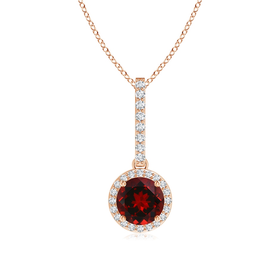 6mm AAAA Dangling Round Garnet and Diamond Halo Pendant in Rose Gold 