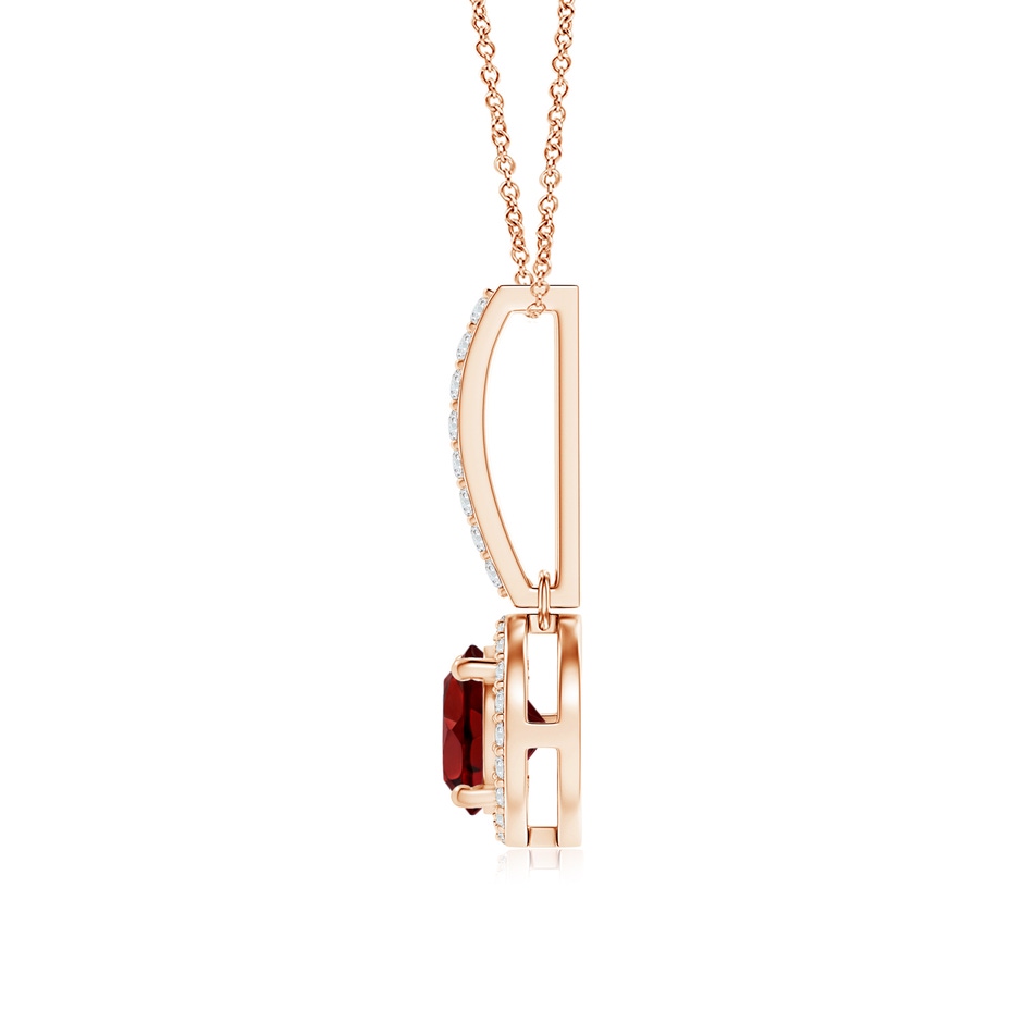 6mm AAAA Dangling Round Garnet and Diamond Halo Pendant in Rose Gold side 1