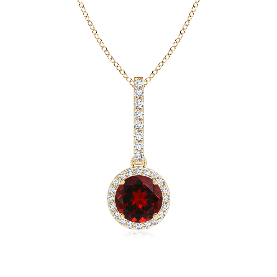 6mm AAAA Dangling Round Garnet and Diamond Halo Pendant in Yellow Gold 