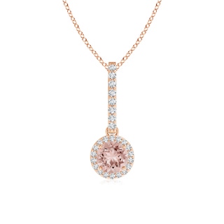 5mm AAAA Dangling Round Morganite and Diamond Halo Pendant in Rose Gold