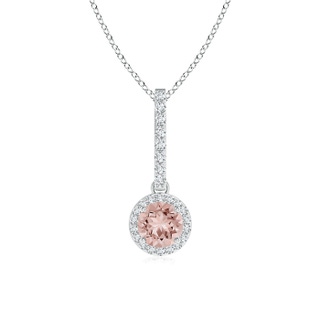 5mm AAAA Dangling Round Morganite and Diamond Halo Pendant in White Gold