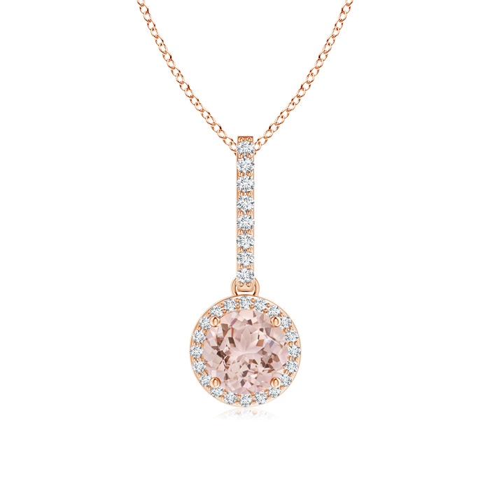 6mm AAA Dangling Round Morganite and Diamond Halo Pendant in Rose Gold