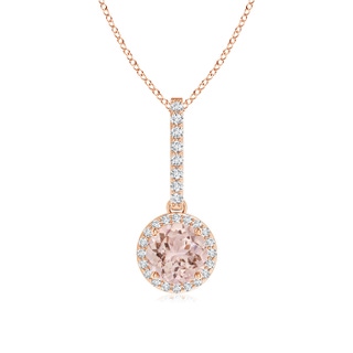6mm AAA Dangling Round Morganite and Diamond Halo Pendant in Rose Gold