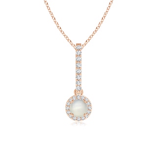 4mm AAA Dangling Round Moonstone and Diamond Halo Pendant in Rose Gold