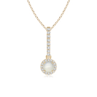 4mm AAA Dangling Round Moonstone and Diamond Halo Pendant in Yellow Gold