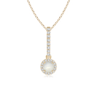4mm AAAA Dangling Round Moonstone and Diamond Halo Pendant in Yellow Gold