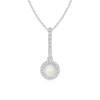 5mm AAA Dangling Round Moonstone and Diamond Halo Pendant in White Gold